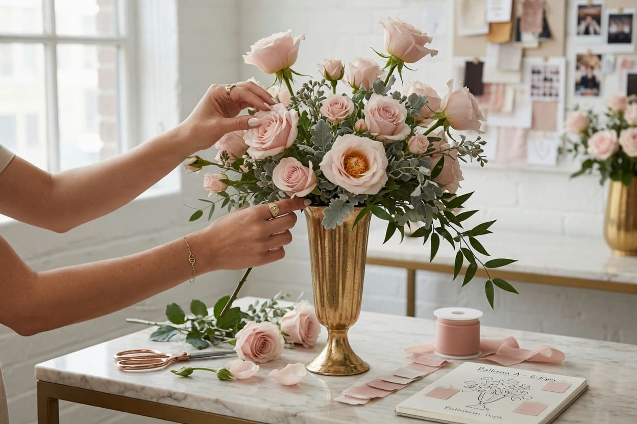 Designer arranging floral centerpiece